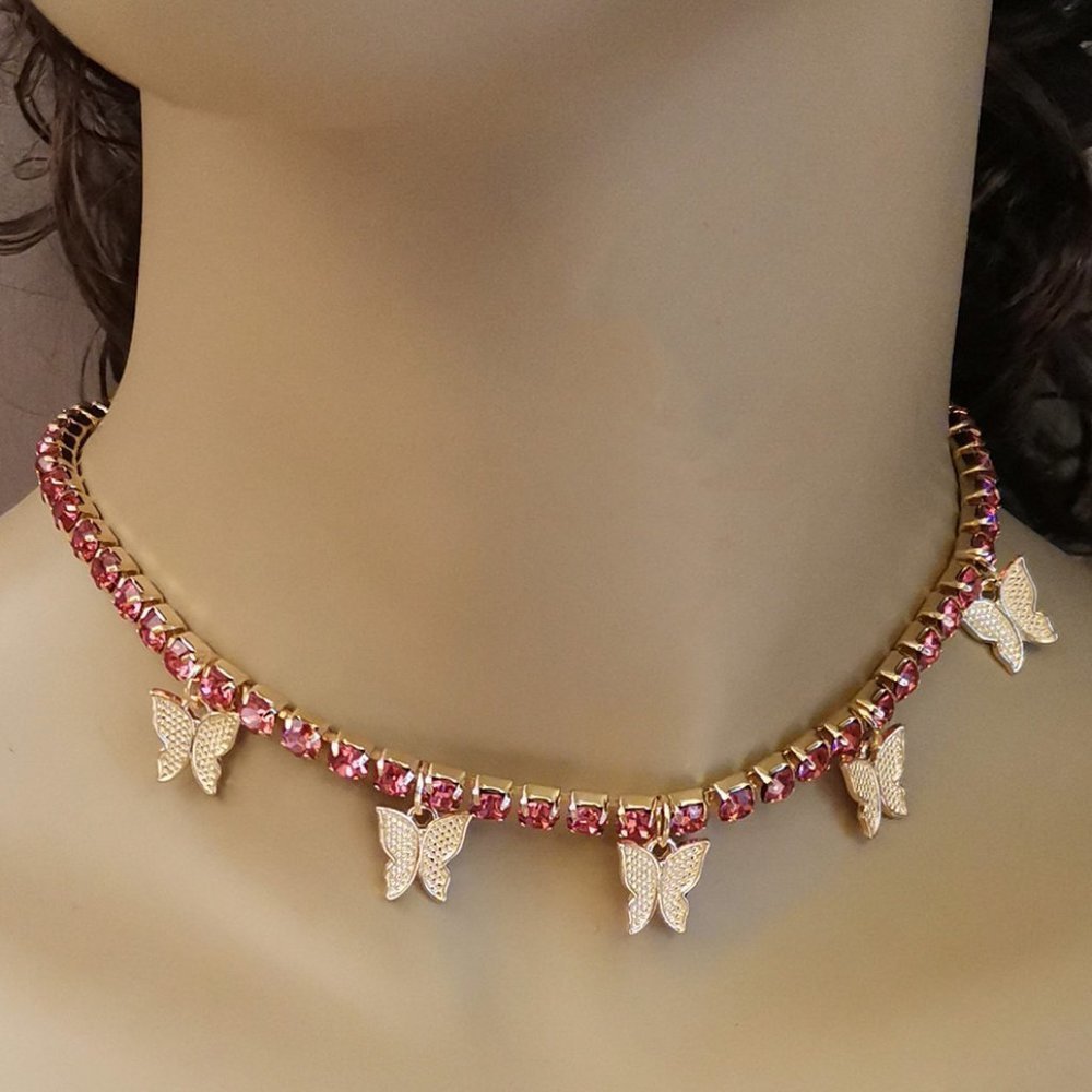 💝 Shiny Many Lovely Butterfly Full Around Crystal Chokers Necklace, EVGG1071